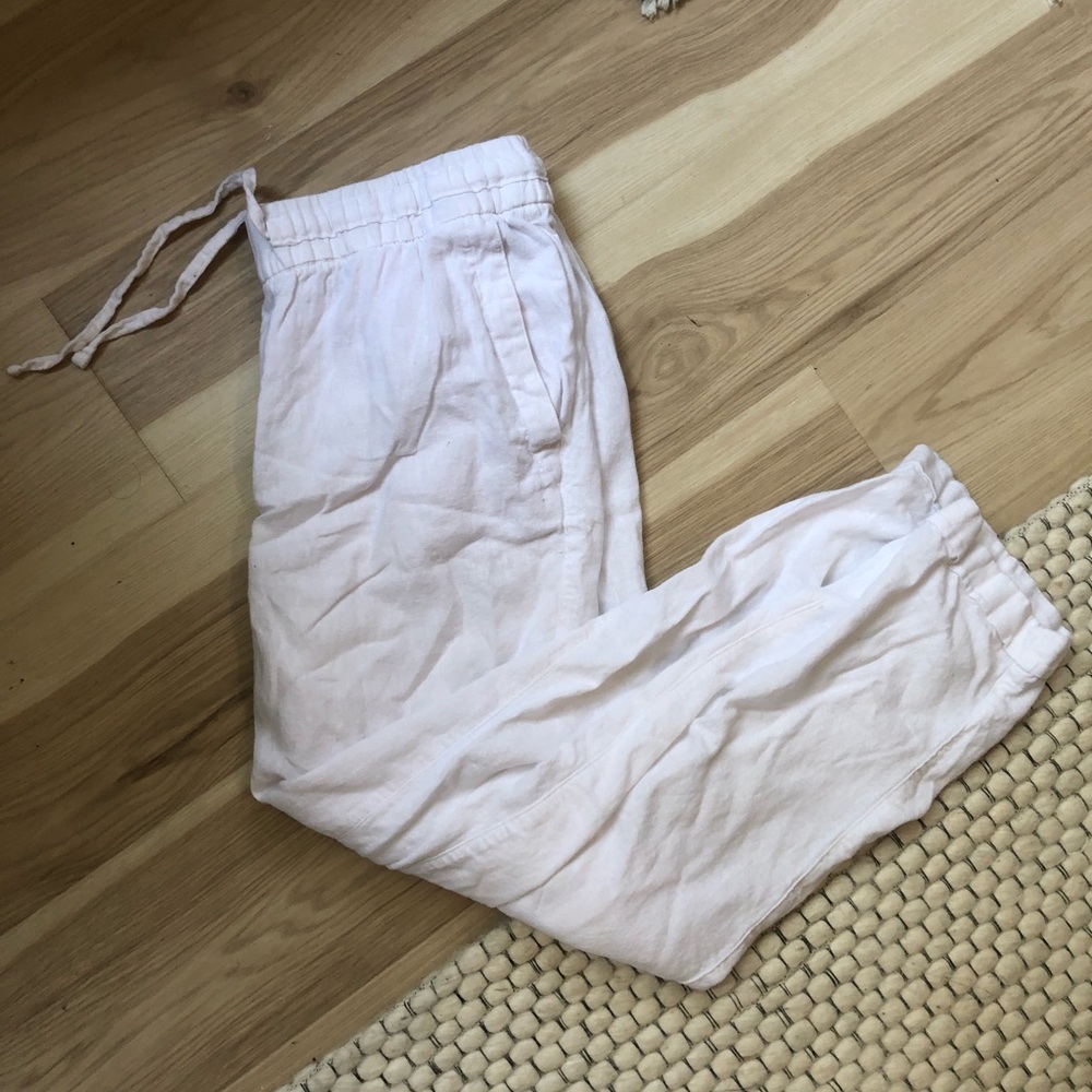White linen blend pants